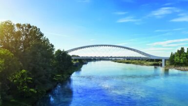 Network arch bridge over the Oder with 88 lightweight carbon fiber hangers